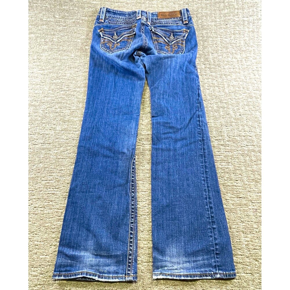 women’s Rock Revival chrissie boot fit medium wash blue jean embroidered size 31